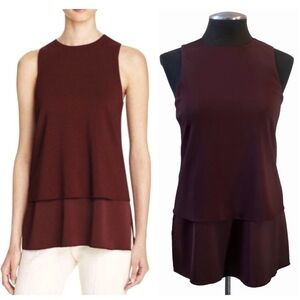 Theory Anastaza Bergen Size S  Burgundy Tiered Top
